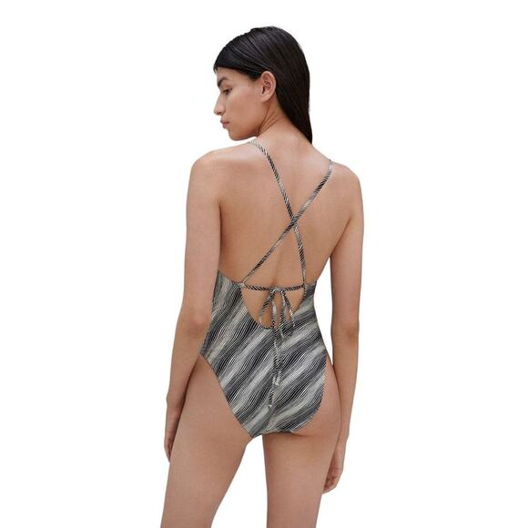 NWT Everlane Swim The String One Piece Bathing Suit in Black White Stripe Size S - Picture 2 of 8